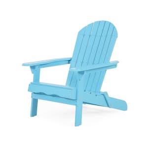 Set of 1 Blue Folding Wood Adirondack Chair, All-Weather Resistant