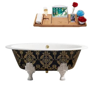 65 in. Cast Iron Clawfoot Non-Whirlpool Bathtub in Glossy Green, Gold with Polished Gold Drain and Glossy White Clawfeet