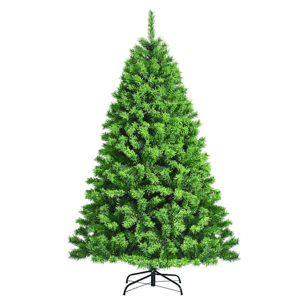 Costway 6.5ft Green Flocked Hinged Artificial Christmas Tree w/Metal Stand Green