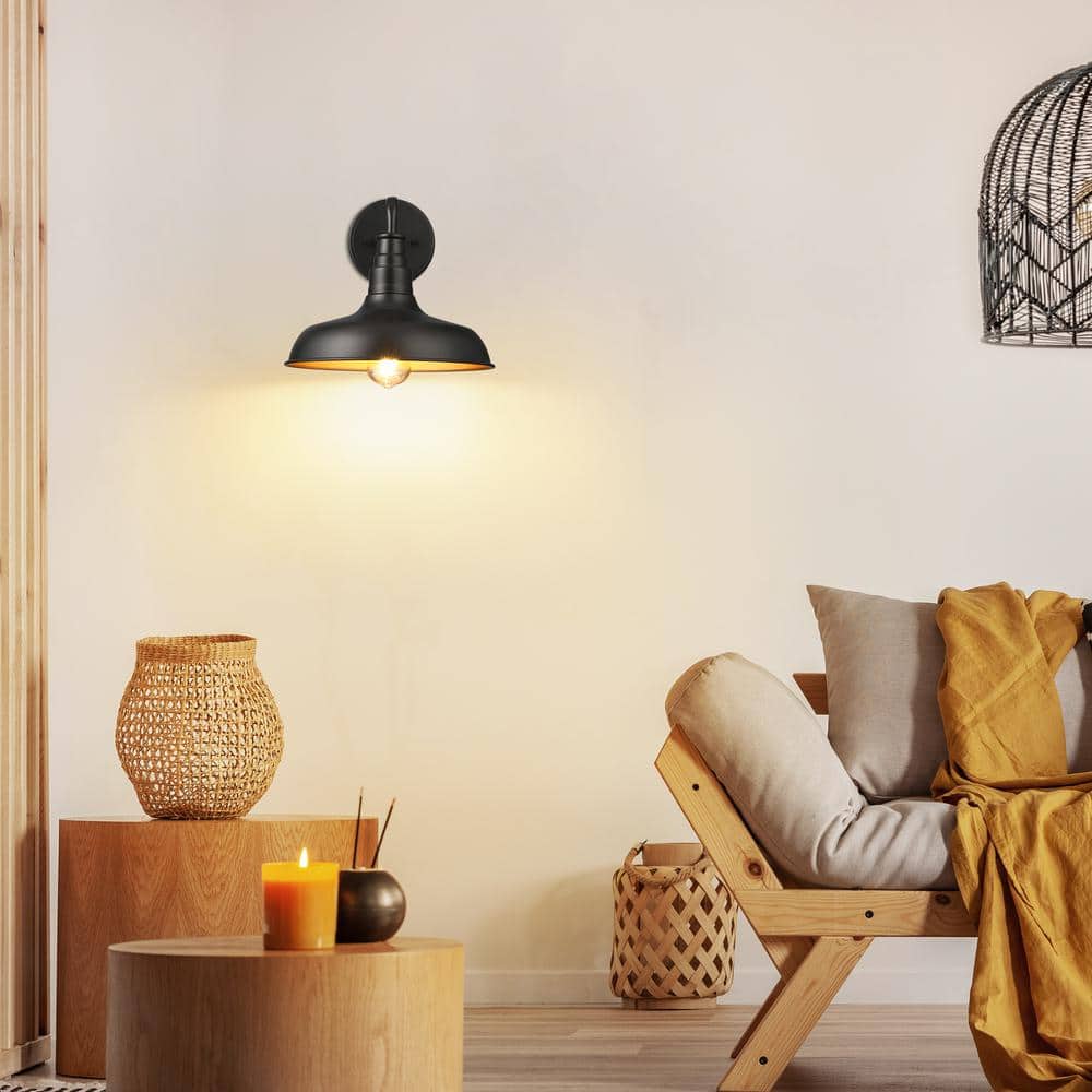 Matte Black and Gold Gooseneck Barn Wall Sconce Set