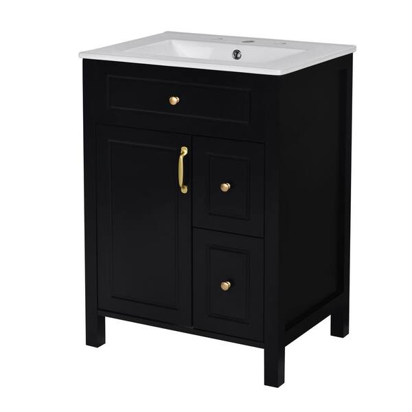Ziyudura 24 in. Single Sink Freestanding Black Bath Vanity with