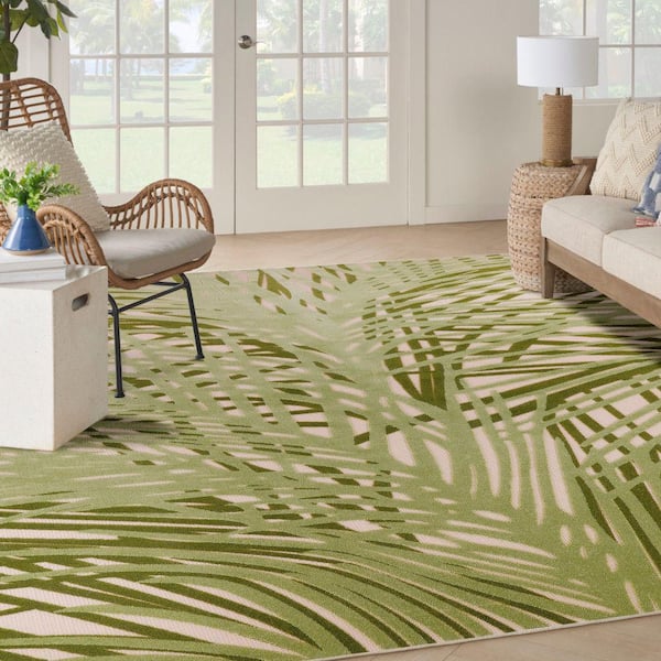 Aloha Ivory Green 12 ft. x 15 ft. Botanical Contemporary Area Rug