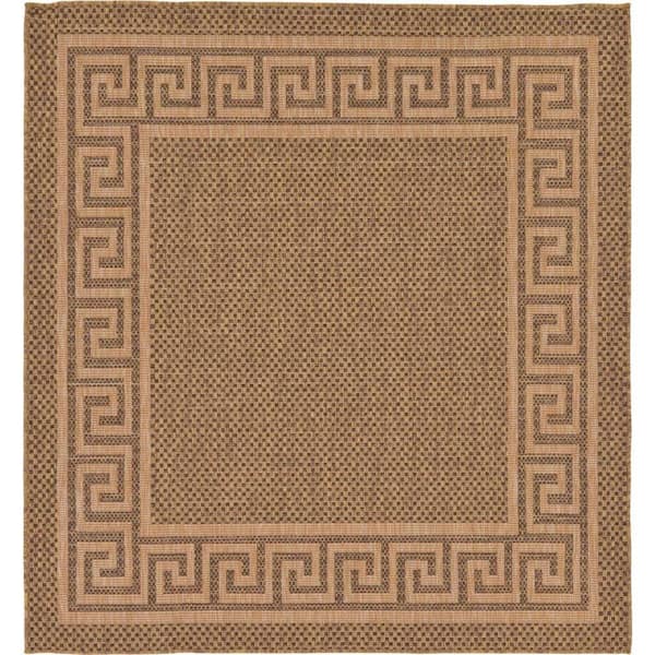 Outdoor Greek Key Brown 6' 0 x 6' 0 Square Rug