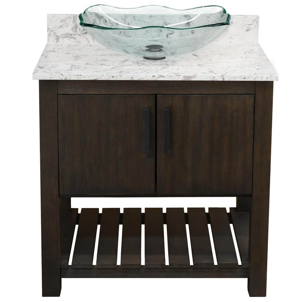 Ocean Breeze 31 in. W x 22 in. D x 31 in. H 1 Clear Sink with MB Drain Bath Vanity in Cafe with Cafe Mocha Quartz Top price history on PriceWatchPro