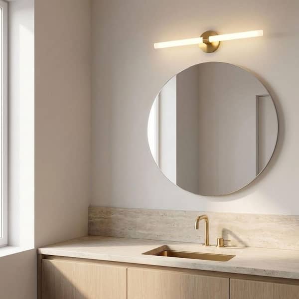 Silas 4.5 in. W x 24 in. H Burnished Brass LED Modern Bathroom Wall Sconce with Clear Acrylic Cylindrical Diffusers
