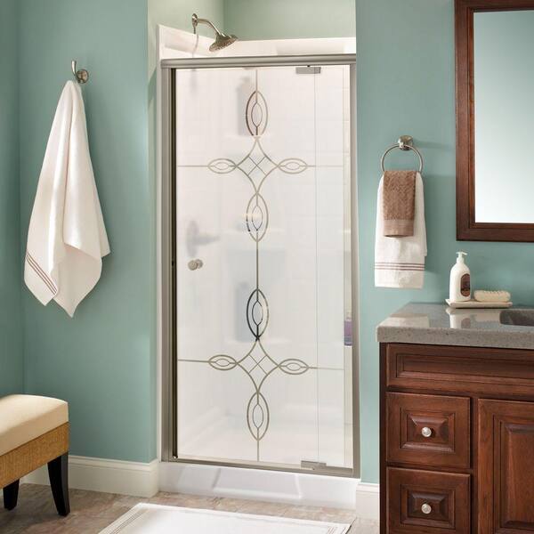 Delta Lyndall 36 in. x 66 in. Semi-Frameless Traditional Pivot Shower Door in Nickel with Tranquility Glass