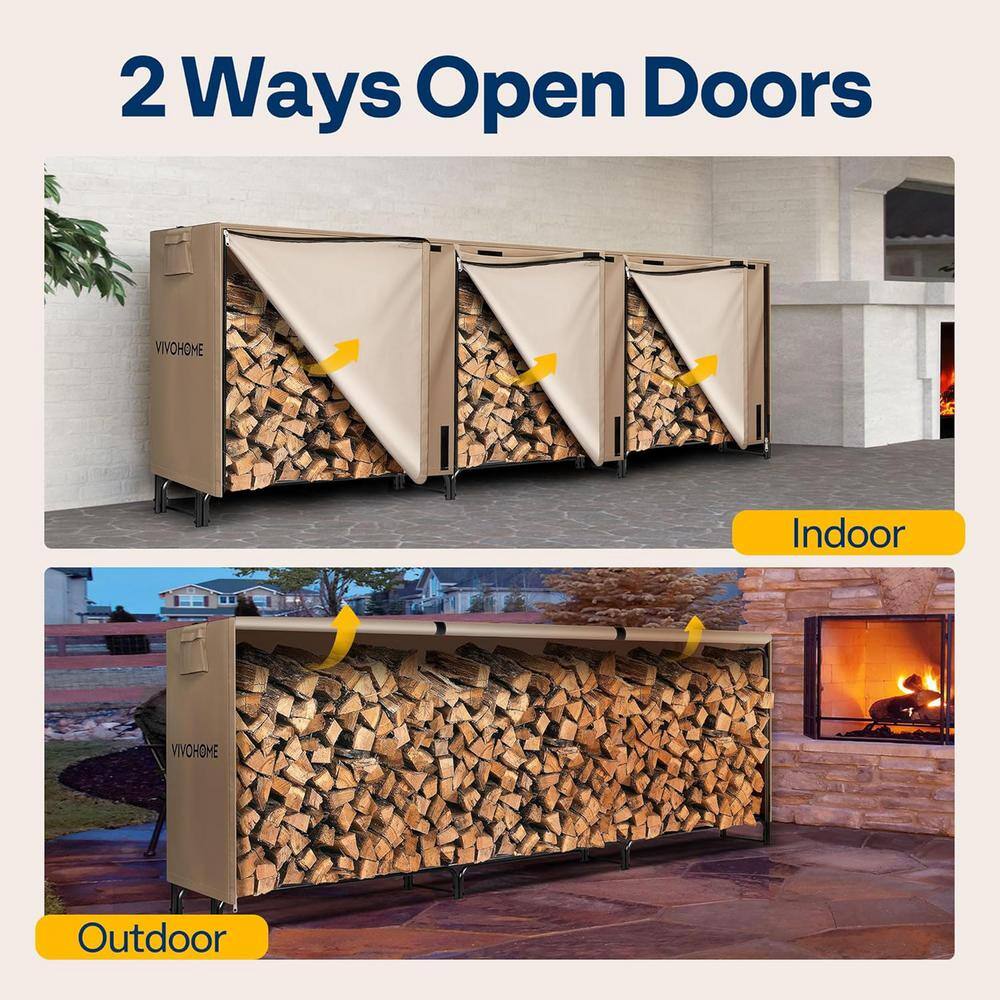 12ft Beige Heavy Duty Waterproof Firewood Log Rack Cover