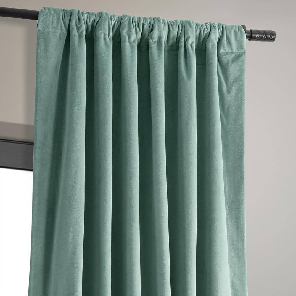 Aqua Mist Velvet Blackout 84-Inch Window Curtain Panel
