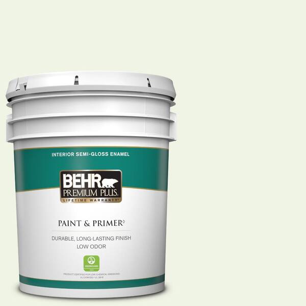 BEHR PREMIUM PLUS 5 gal. #M370-1 Fresh Dew Semi-Gloss Enamel Low Odor Interior Paint & Primer