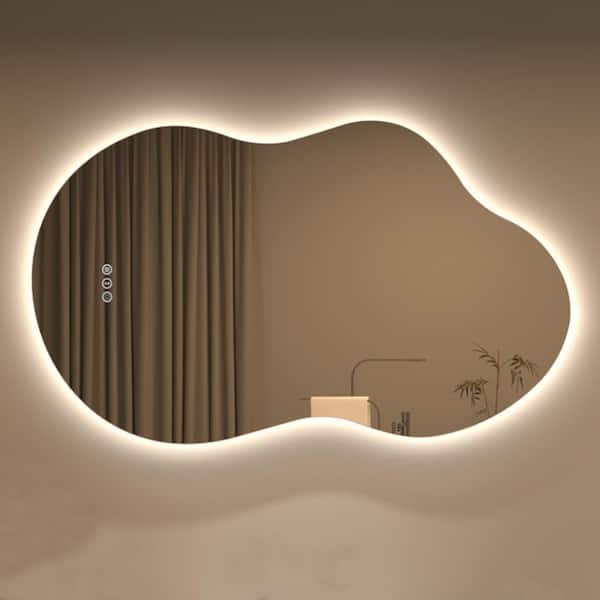 49 in. W x 27 in. H Irregular Frameless LED Lighted Anti-Fog Tempered Glass Asymmetrical Wall Bathroom Vanity Mirror