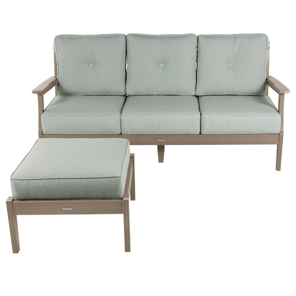 Woodland brown outdoor sofa and matching ottoman set with seasalt cushions.