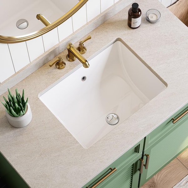 HOROW 20.28 in. Rectangular Glazed Ceramic Undermount Bathroom Vanity Sink in White with Overflow Drain