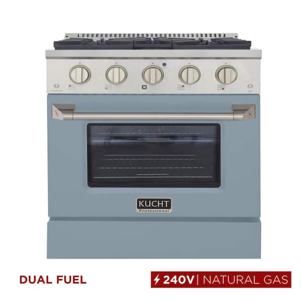 30 in. 4.2 cu. ft. 4-Burners Dual Fuel Range Natural Gas in Stainless Steel, Light Blue Oven Door with Convection Oven