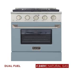 30 in. 4.2 cu. ft. 4-Burners Dual Fuel Range Natural Gas in Stainless Steel, Light Blue Oven Door with Convection Oven