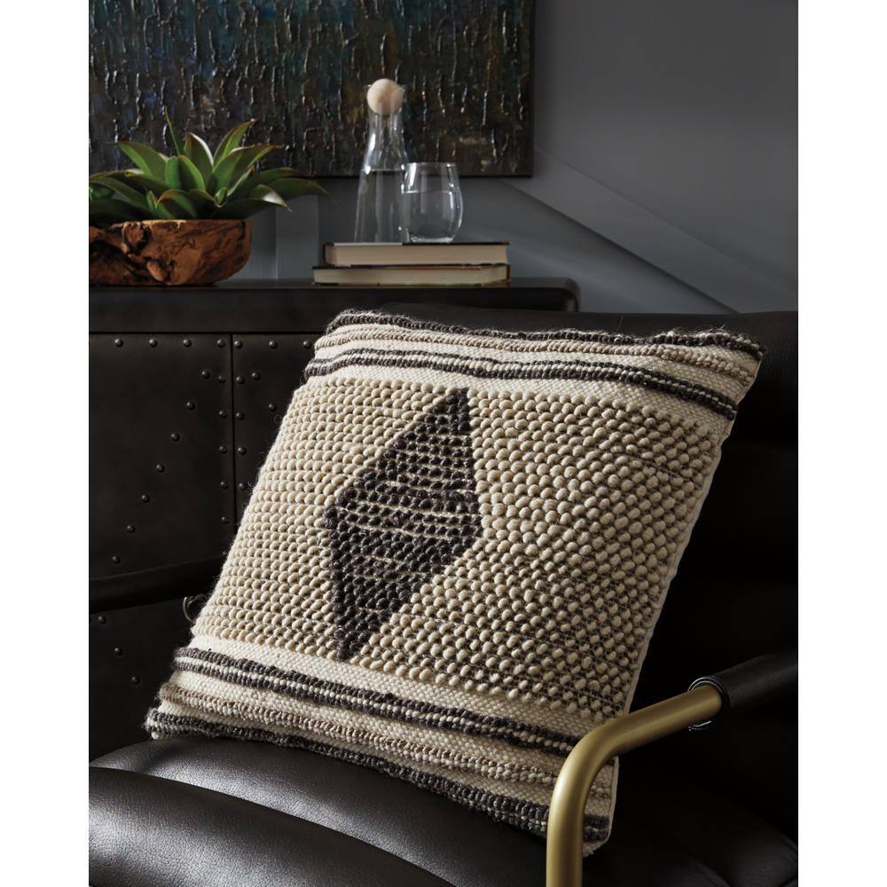 Handwoven Boho Diamond Pattern Cotton Wool Throw Pillow, 20 x 20 Inches