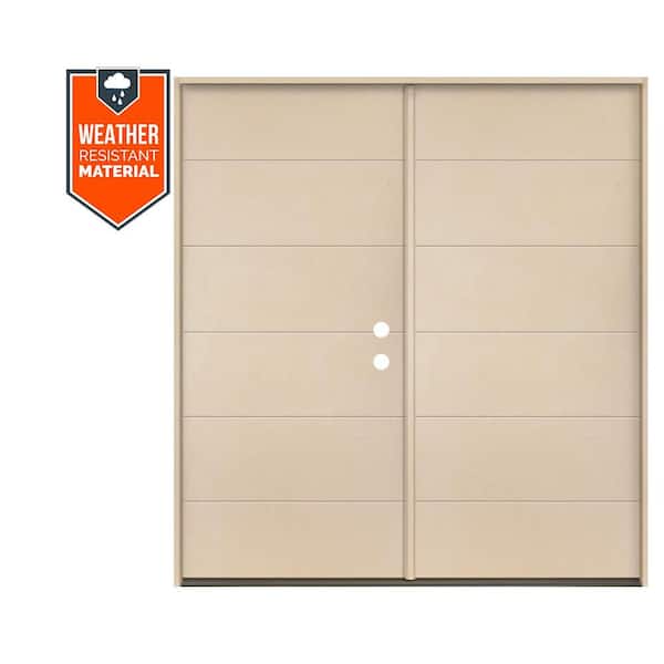 TETON Modern 72 in. x 79 in. Left-Active/Inswing 6-Grid Solid Panel Unfinished Double Fiberglass Prehung Front Door