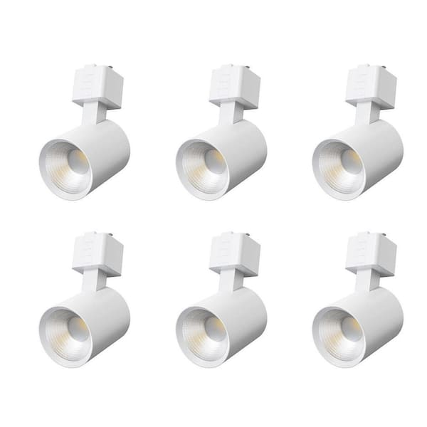 J-Type Track Head, White, Integrated LED Fixed Track Lighting, Cylinder, 5CCT, 800LM CRI90 (6-Pack)
