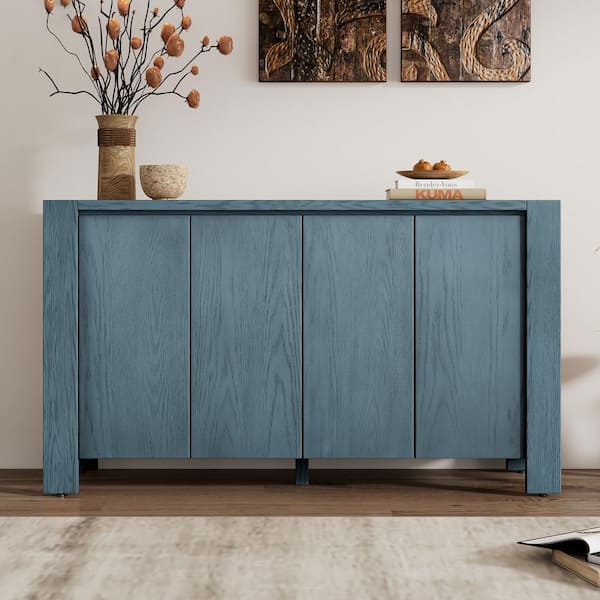 Nestfair Navy Wood 59 in. W Sideboard with 4-Doors and Adjustable Shelves