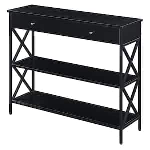 Tucson 39.5 in. Weathered Black/Black Standard Height Rectangle Particle Board Top Console Table with Drawer and Shelves