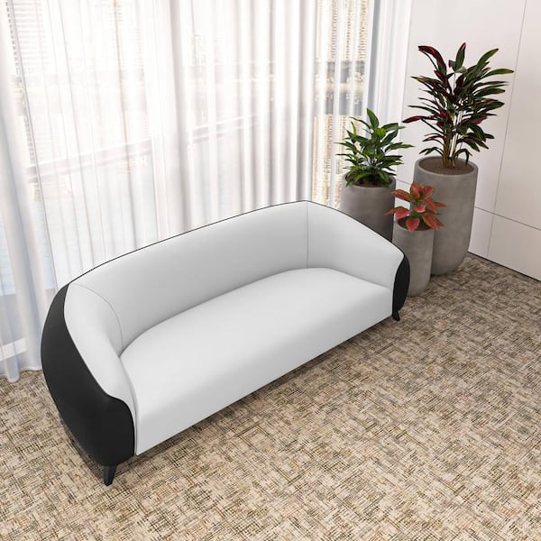 3-Seater Sofa 74.01 in. Slope Arm Upholstered Leather with Metal Leg Foam Filled Cushion Opula Series in Black/White