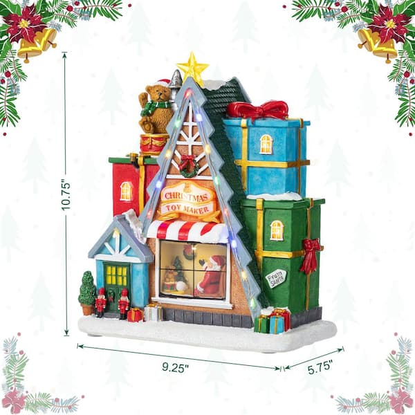 Glitzhome 10.75 in. Lighted Toy Market Resin Christmas Village