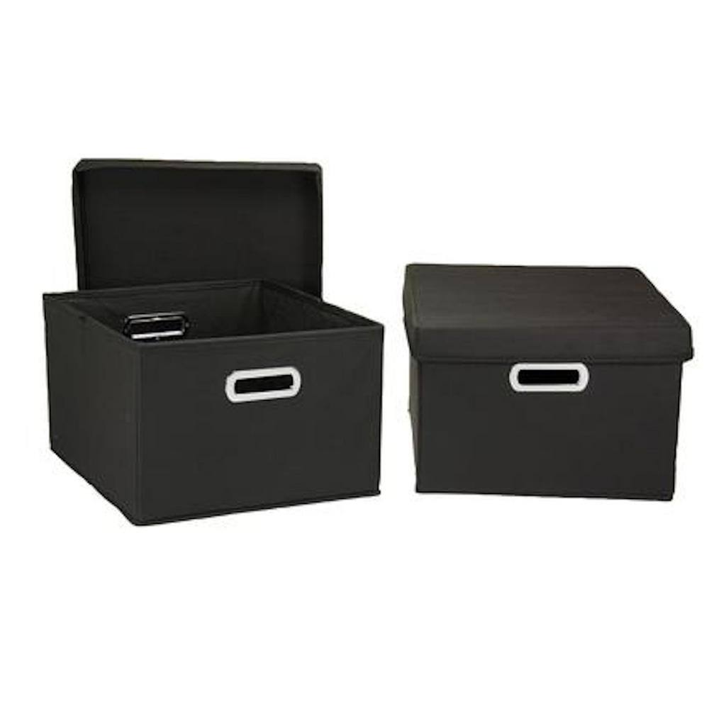 Chic Black Fabric Nested Storage Boxes with Lids, 2-Piece Set