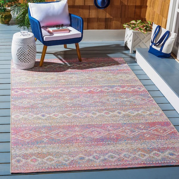Summer Ivory/Pink 9 ft. x 12 ft. Diamond Tribal Ikat Indoor/Outdoor Area Rug