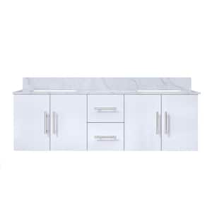 Geneva 60 in. W x 22 in. D Glossy White Double Bath Vanity and Carrara Marble Top