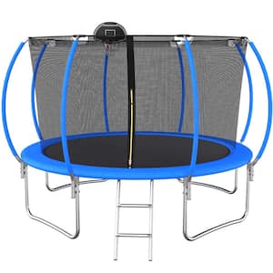 12 ft. Pumpkin Style Trampoline with Safety Net and Basketball Hoop, Blue