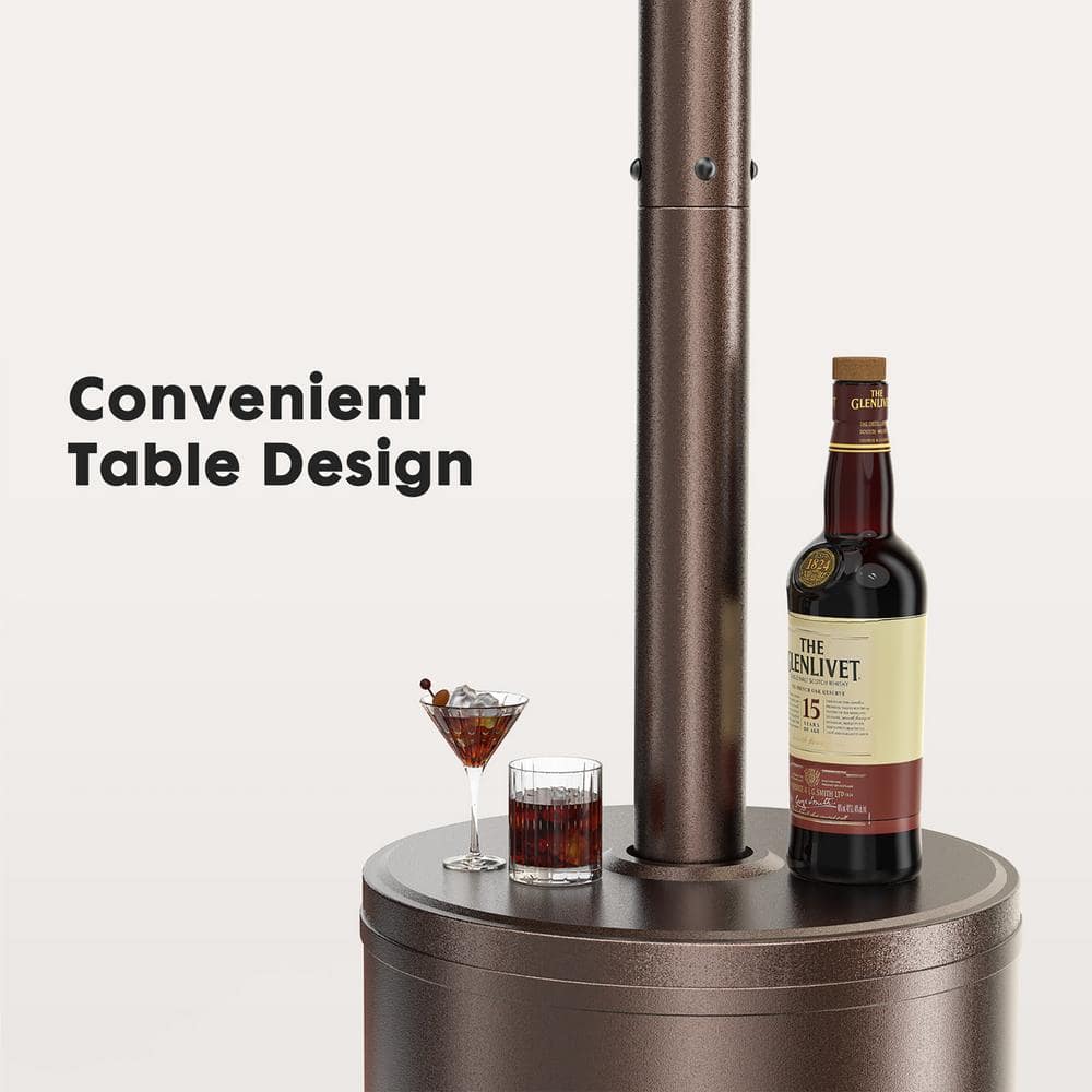 48,000 BTU Brown Stainless Steel Propane Patio Heater with Wheels