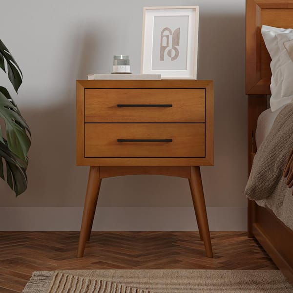 AFI Pasadena Mid Century Modern Light Toffee 2 Drawer Nightstand