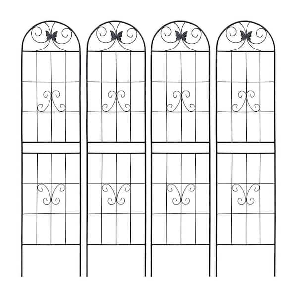 Sudzendf 86.7 in. Outdoor Garden Metal Rustproof Plant Climbing Trellis Black, 4 Pieces