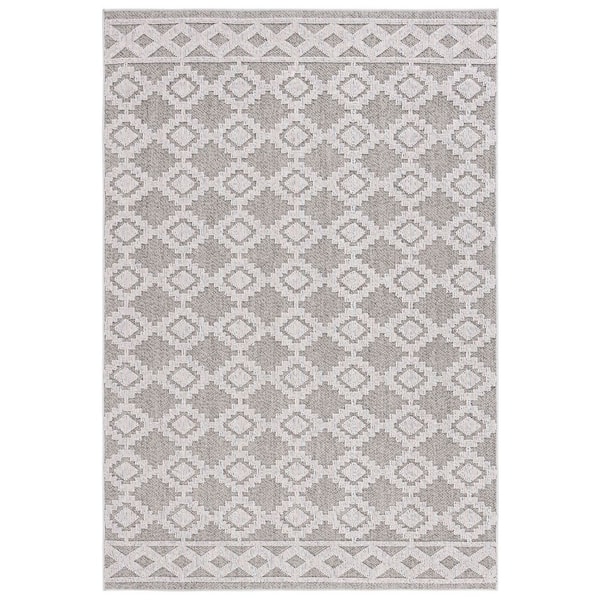 SAFAVIEH Global Gray/Ivory 8 ft. x 10 ft. Diamond Ornate Border Indoor/Outdoor Area Rug