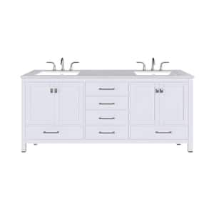 Aberdeen 78 in. W x 22 in. D x 34 in. H Double Sink Bath Vanity in White with White Carrara Quartz Top and White Sinks