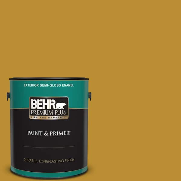BEHR PREMIUM PLUS 1 gal. #360D-7 Brown Mustard Semi-Gloss Enamel Exterior Paint & Primer