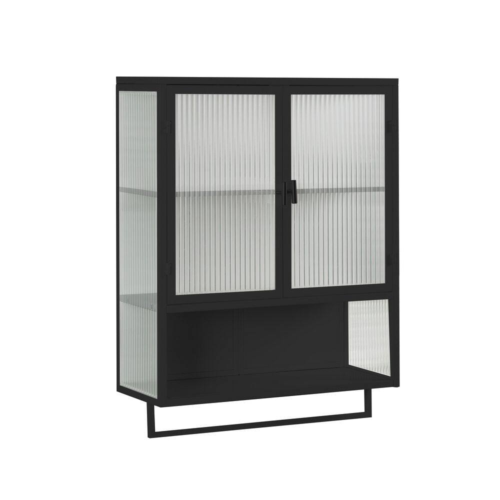 24 in. W x 31 in. H Rectangular Black Surface Mount Metal Medicine Cabinet without Mirror with Glass Doors and Towel Bar price history on PriceWatchPro