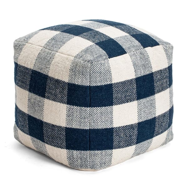 Anji Mountain Midnight Sky 20 in. x 20 in. x 20 in. Ivory and Navy Pouf