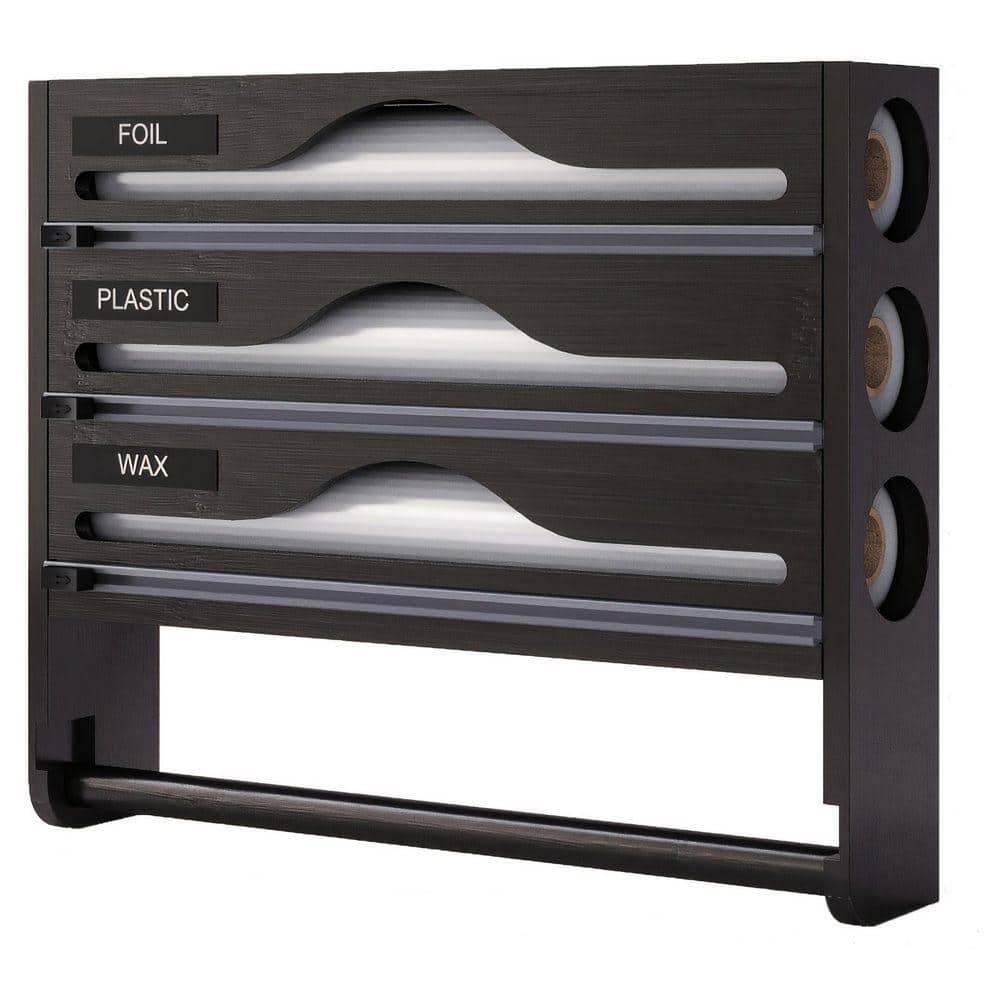SANFANGIE Bamboo Wall Mount Black Paper Towel Holder, Foil