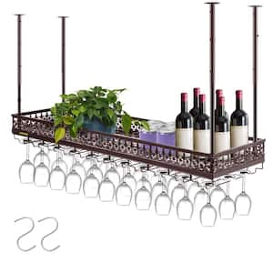45-Bottle Ceiling Wine Glass Rack 35.8 in. x 13 in. Coppery Hanging Wine Glass Rack Wine Rack Cabinet for Bar
