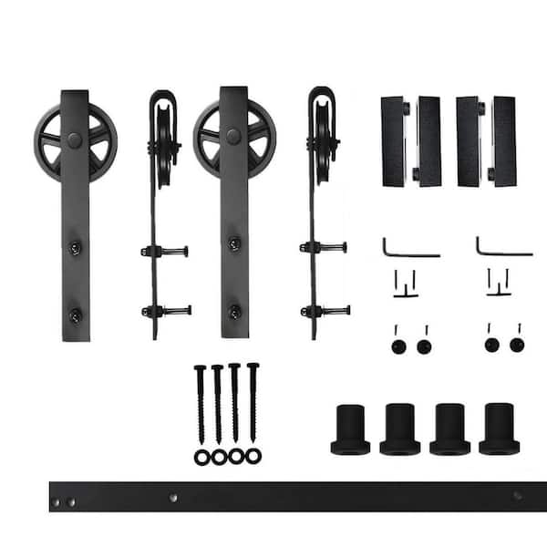 HOMACER 5 ft./60 in. Black Rustic Non-Bypass Sliding Barn Door Hardware Kit Spoke Wheel Design Roller for Double Doors