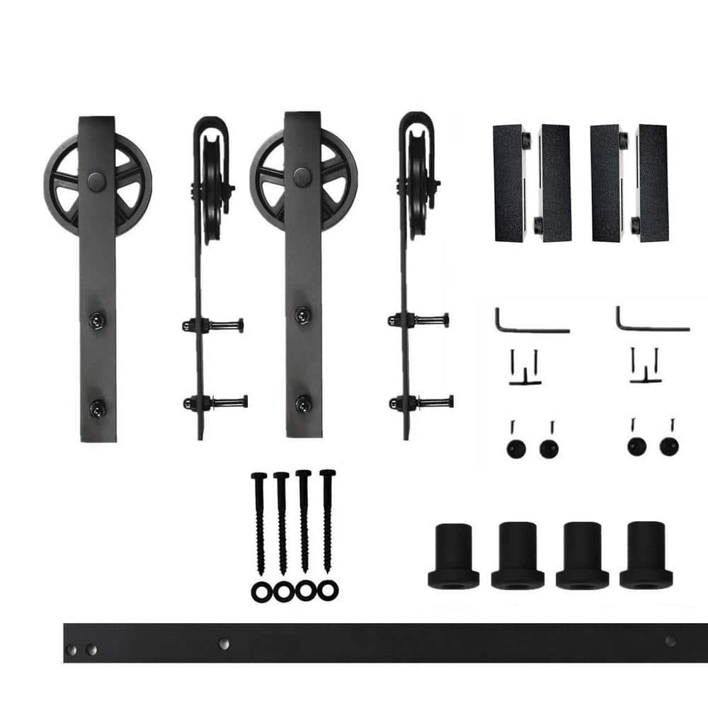 5.5 ft./66 in. Black Rustic Non-Bypass Sliding Barn Door Hardware Kit Spoke Wheel Design Roller for Double Doors price history on PriceWatchPro