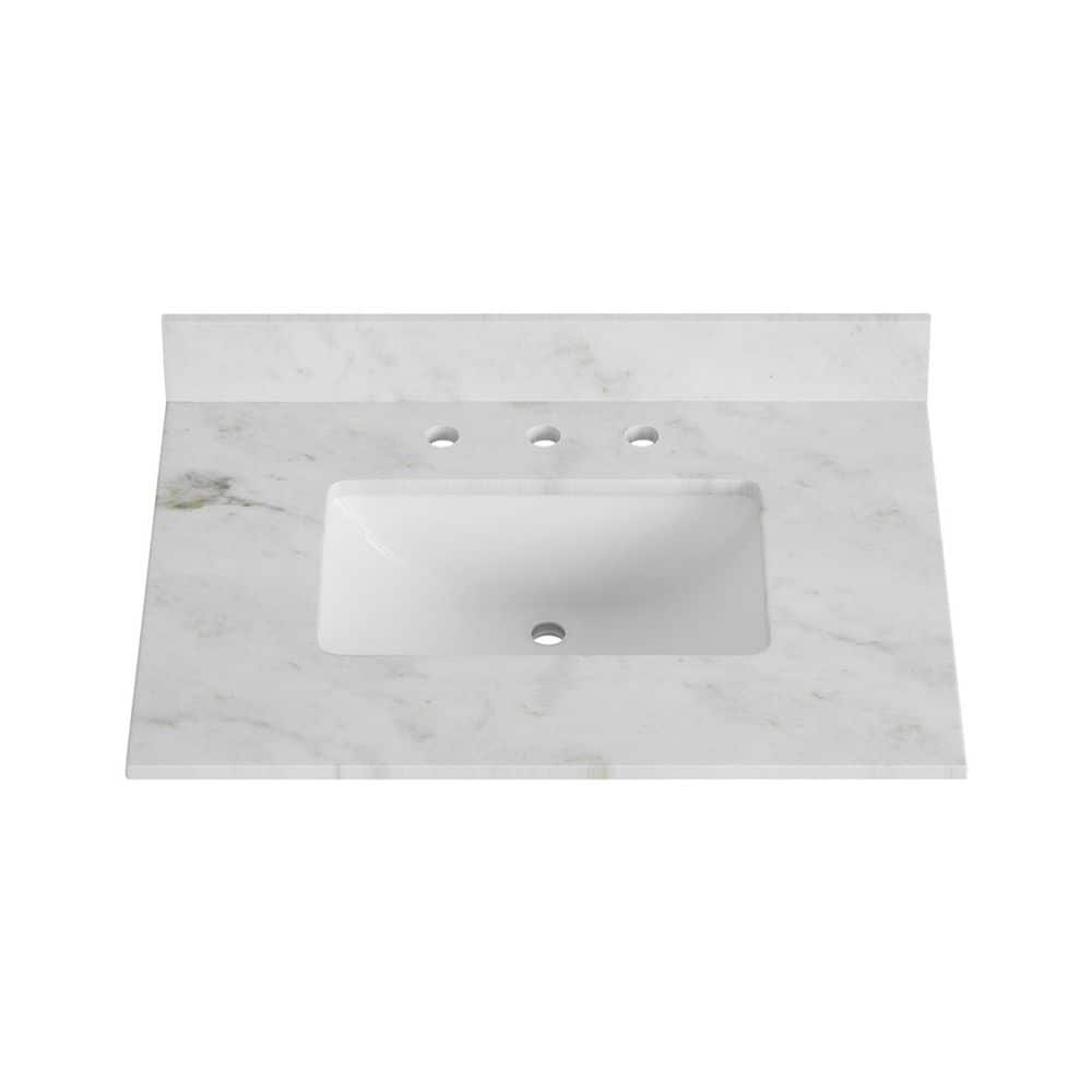 31'' White Marble Single Sink Bathroom Vanity Top with Backsplash