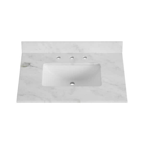 DELUXE DL LIVING 31 in. W. x 22 in. D Carlsberg Marble White Rectangular Single Sink Bathroom Vanity Top in White