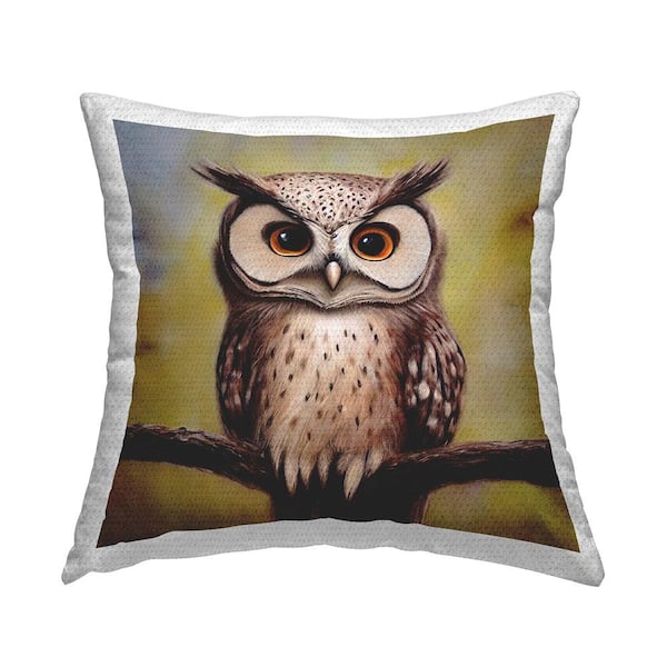 Stupell Industries Detailed Owl Perched Nature Brown Square Outdoor Throw Pillow