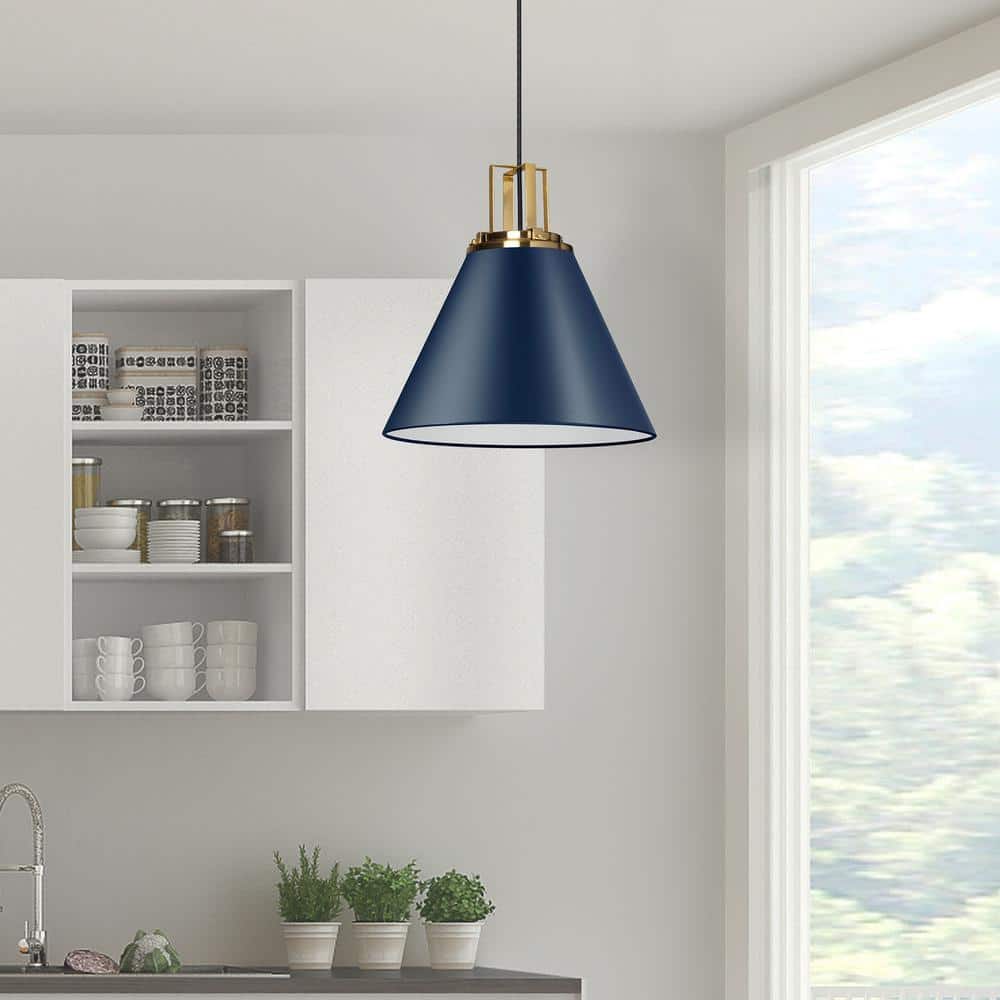 Cobalt Blue Brass Drum Pendant Light for Indoor/Outdoor