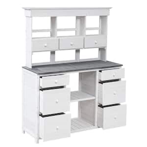 50.1 in. W x 65.7 in. H Garden Potting Bench Table, Rustic and Sleek Design with Multiple Drawers and Shelves, White