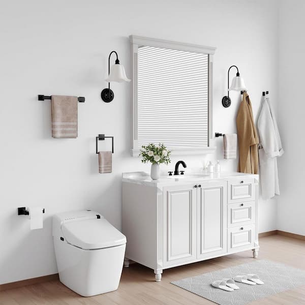 5-Piece Wall Mounted Bath Hardware Set Towel Bar Towel Ring Towel Hook Set Include Mounting Hardware in Matte Black