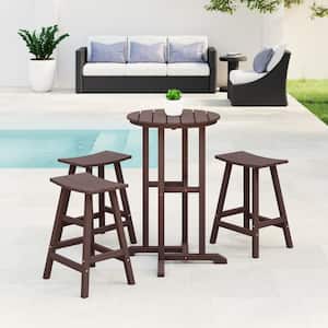 Laguna 4-Piece HDPE Weather Resistant Outdoor Patio Counter Height Bistro Set with Saddle Seat Barstools, Dark Brown