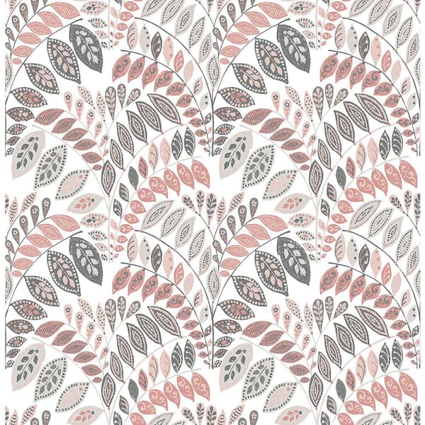 A-Street Prints Fiddlehead Pink Botanical Pink Wallpaper Sample