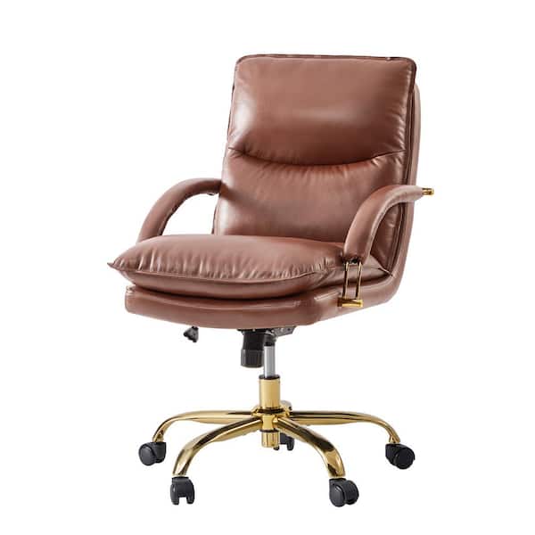 1534② INOUT Just Right Chair Leather JAYDEN CREATION Calel Brown Genuine Leather Swivel Office Chair